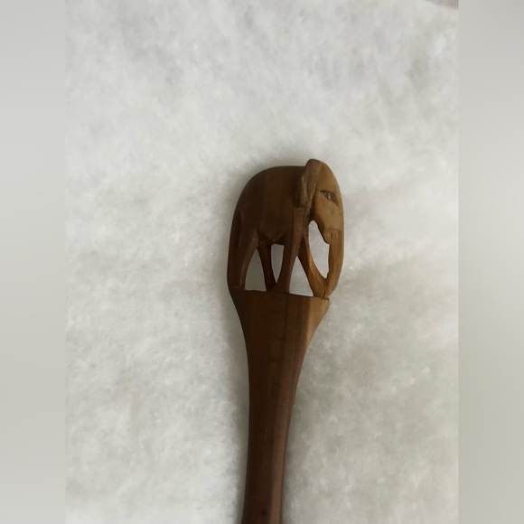 Carved wooden elephant salad serving spoon wood Africa decor home boho party - Picture 4 of 5